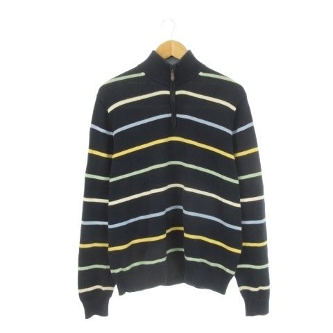 ブルックスブラザーズ BROOKS BROTHERS PIMA COTTON ニット セーター M 紺 ネイビー ストライプ柄 ハーフジップ 長袖 22501-71 /CK7 ■ECD004