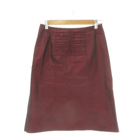 バーバリー ロンドン BURBERRY LONDON スカート 38 ワイン ボルドー 偏光 黒 ブラック 無地 膝丈 ウエストギャザー FX034-935-18 /CK27 ■ECD004