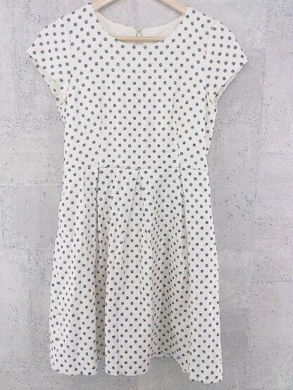 ◇ Jewel Changes ジュエル チェンジズ UNITED ARROWS 水玉 ドット 半袖 膝丈 ワンピース 38 ホワイト ブラック * 【1002799772969】