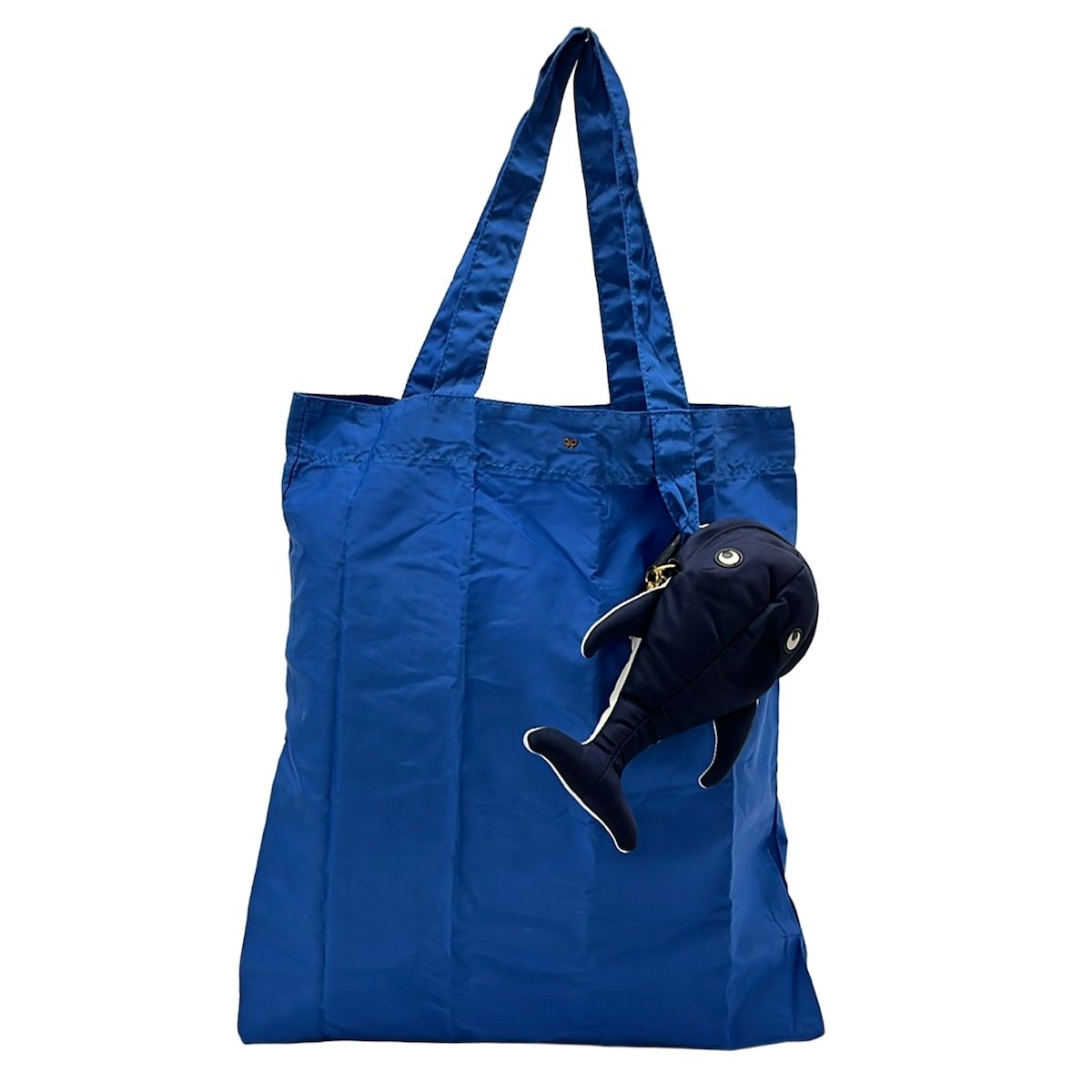 Anya Hindmarch(アニヤハインドマーチ) トートバッグ - ブルー×ダークネイビー×マルチ 収納ポーチ付きエコバッグ/クジラ レザー