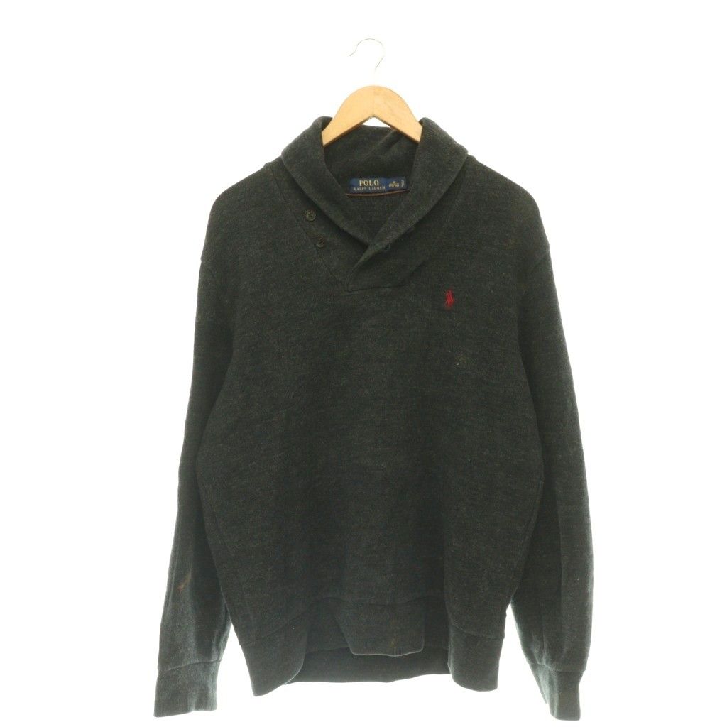 ポロ バイ ラルフローレン Polo by Ralph Lauren ニット セーター ショールカラー エルボーパッチ 長袖 M ダークグレー /HS ■GY53