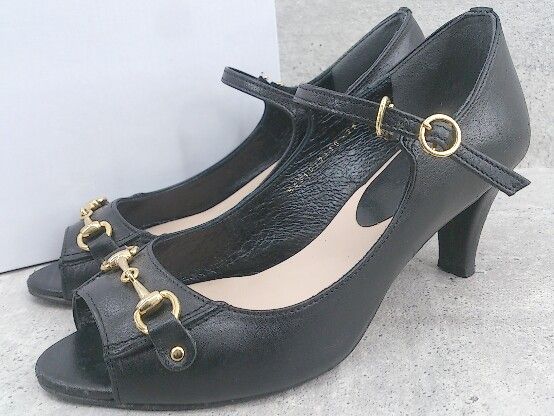◇ PICHE ABAHOUSE ピシェ アバハウス メリージェーン オープントゥ ヒール ホースビット パンプス 35 ブラック * 【1002799952477】 6,789円
