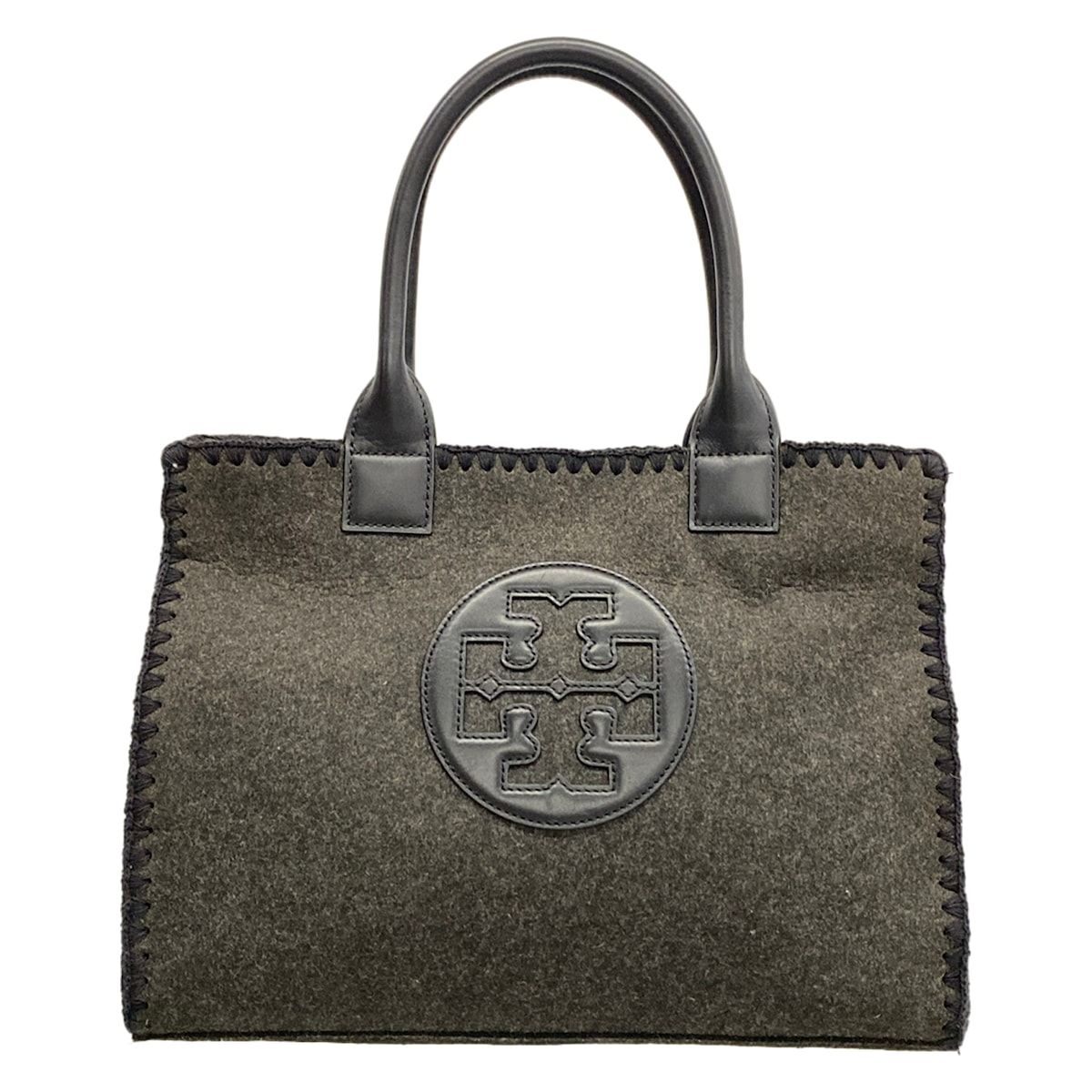 TORY BURCH(トリーバーチ) トートバッグ - ダークグレー×黒 ウール、レザー