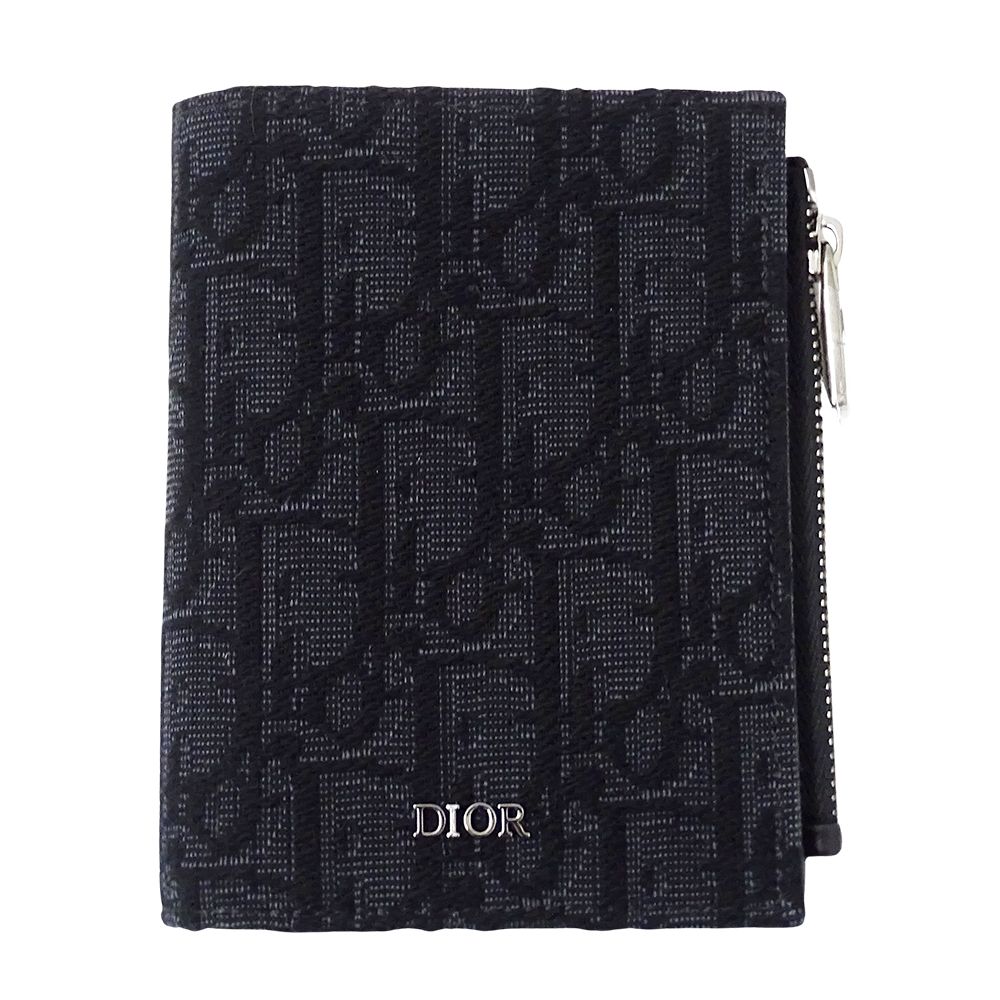 ディオール Dior 財布 レディース ブランド 二つ折り財布 オブリーク ジャガード ブラック 黒 ミニ財布 小さめ おしゃれ 【中古】