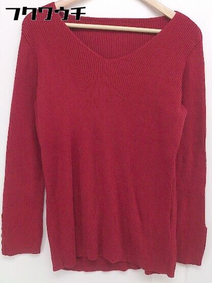 ◇ antiqua アンティカ コットン　ニット　Vネック 長袖 セーター サイズL レッド レディース 【中古】 【1108030006302】