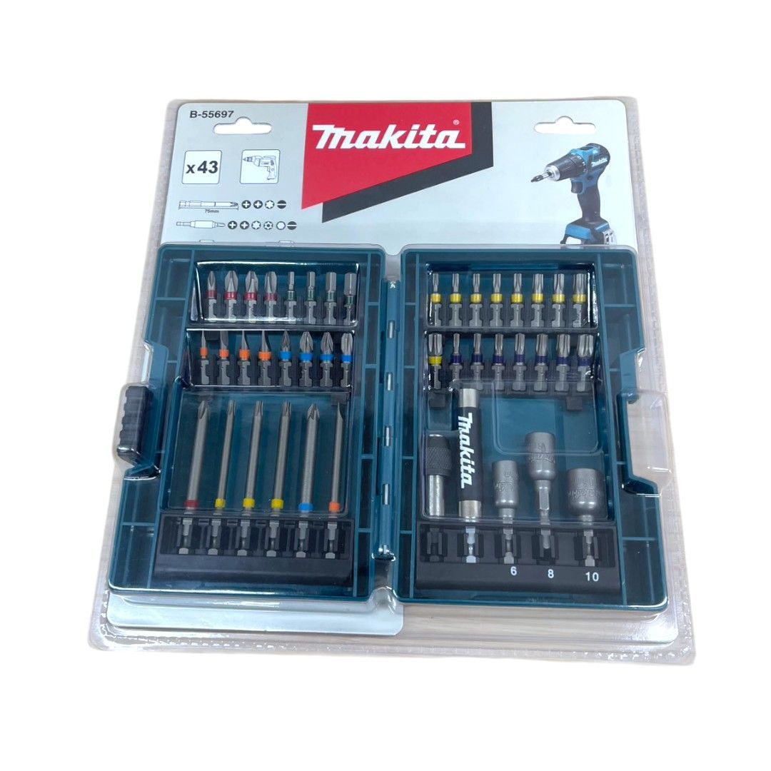 【新品未使用】マキタ(Makita)2点セット(インパクトドライバー用 ビット ソケット 43本入 六角軸6.35㎜ ケース付 B-55697,インパクトドライバー用ソケットアダプター1/2インチE-08850)