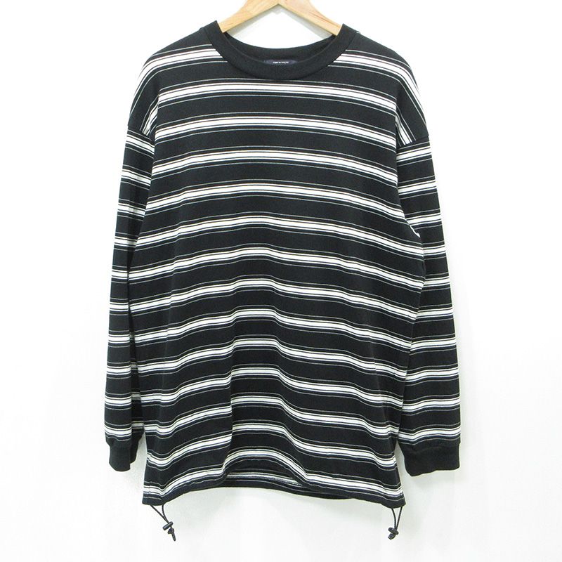 【三重本店】 中古 COMME des GARCONS HOMME | コムデギャルソンオム コットンボーダーTシャツスピンドル 25AW 総柄長袖Tシャツ 綿天竺ボーダー ドローコード HP-T002 ブラック×ホワイト サイズ：M 【108】
