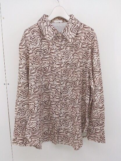 ◇ ●美品● ◎ merlot plus メルロープリュス 総柄 長袖 シャツ サイズF ピンク系 ブラウン レディース 【1206290006466】