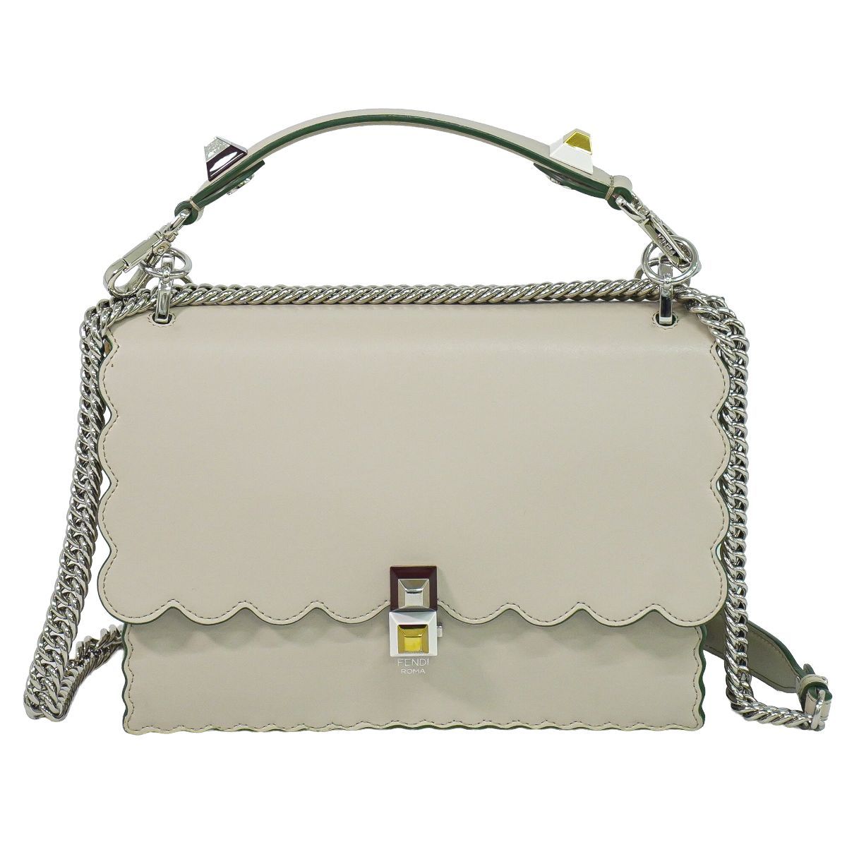 本物 フェンディ FENDI キャナイ 2WAY ショルダーバッグ ハンドバッグ ポシェット レザー グレージュ 8BT283 Kan I バッグ 中古・