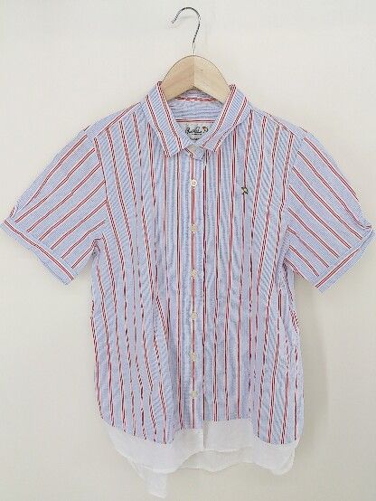 ◇ Arnold Palmer アーノルドパーマー ストライプ 半袖 シャツ サイズ2 ブルー レッド ホワイト レディース 【中古】 【1207060006235】