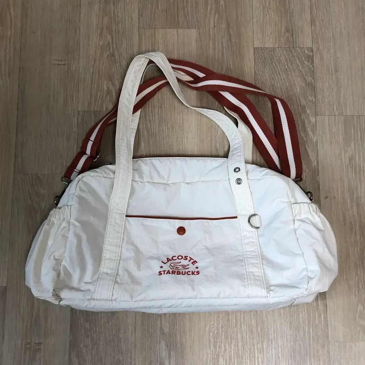 OS) ラコステ X スターバックス LACOSTE コラボ マルチ ボストンバッグ アイボリー