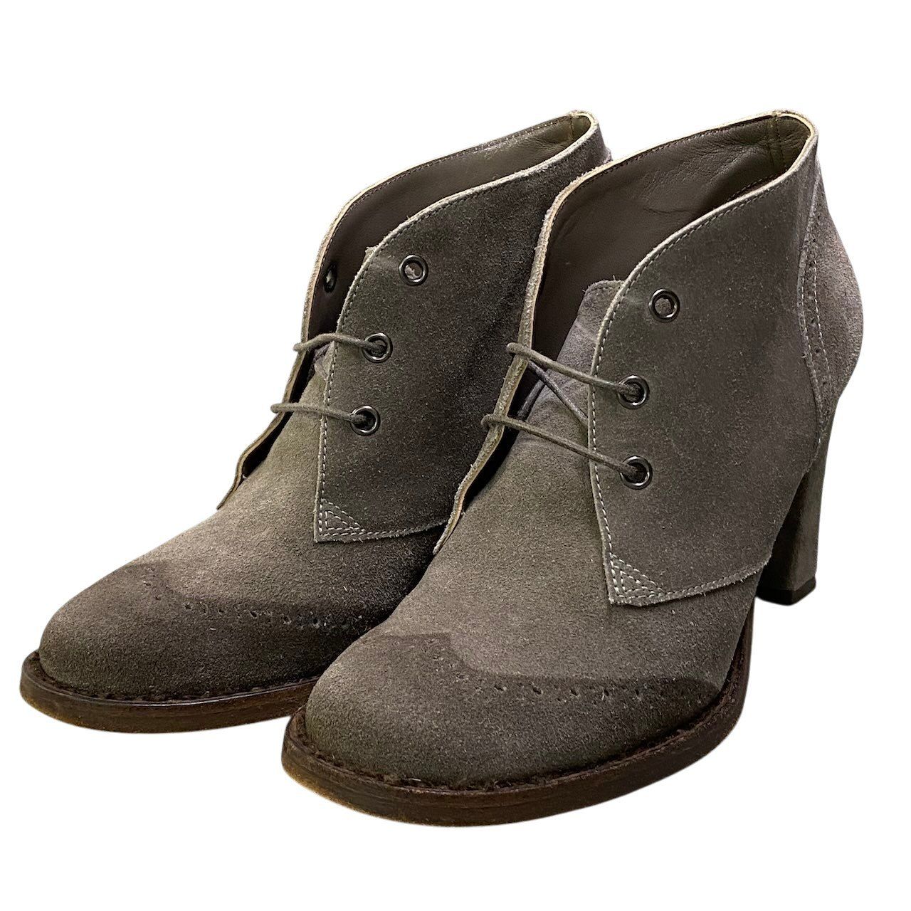 3e16 BRUNELLO CUCINELLI ブルネロクチネリ スエードレザー アンクルブーツ サイズ37 グレージュ シューズ 靴 ウイングチップ イタリア製t18r