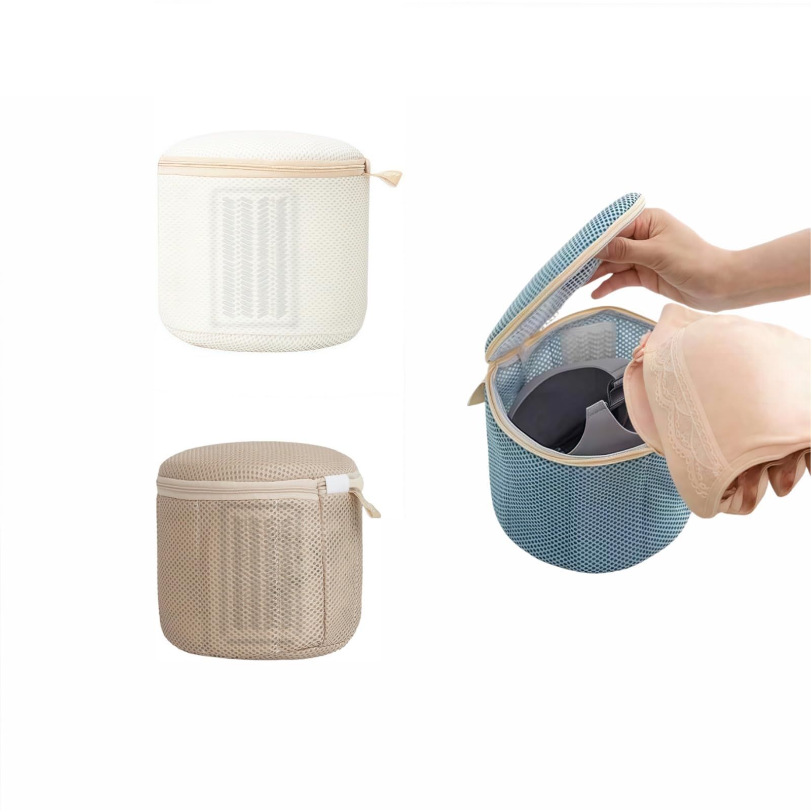 【売切注意!お早めに】 かたちが崩れない 下着変形防止/絡まり防止 3D立体構造 加厚メッシュ ファスナー保護カバー付き ランドリーネット 洗濯機対応 大きいサイズ18×15cm 両面支柱入り 四面ソフトボード付き 洗濯ネット グリーン&ベージュ&イエロー ブ