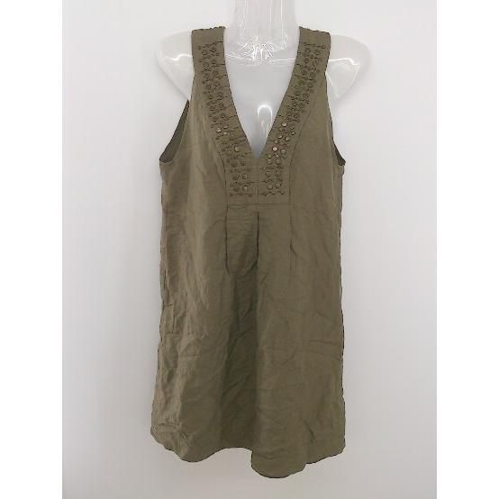 ◇ MAYSON GREY メイソングレイ リネン混 スタッズ ノースリーブ ミニ ワンピース サイズ2 カーキ レディース P 【中古】 【1208220006935】