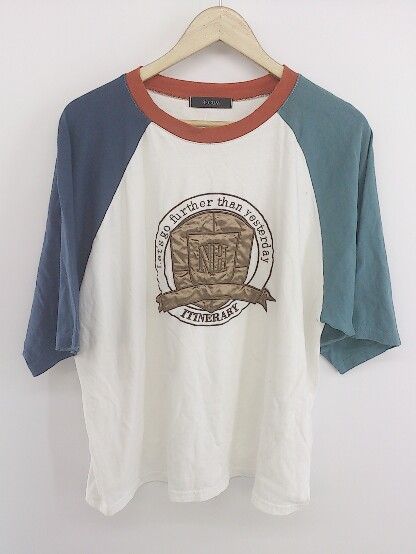 ◇ BEGUM?ビーガム? 刺繍 半袖 Tシャツ カットソー サイズL ホワイト系 ネイビー マルチ レディース P 【中古】 【1208230019130】