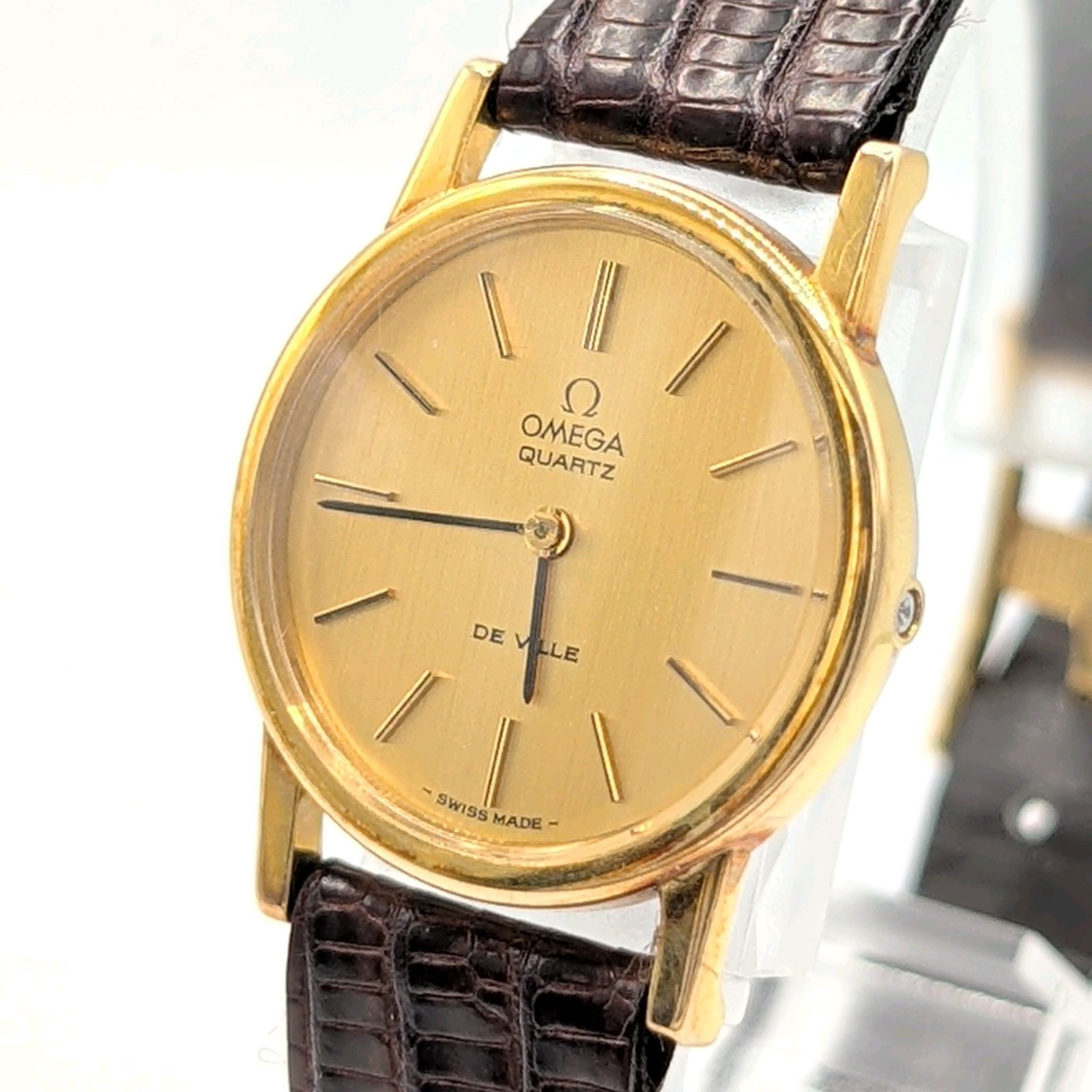 OMEGA De Ville Watch Push-Crown Quartz Ladies Square Gold Gold 