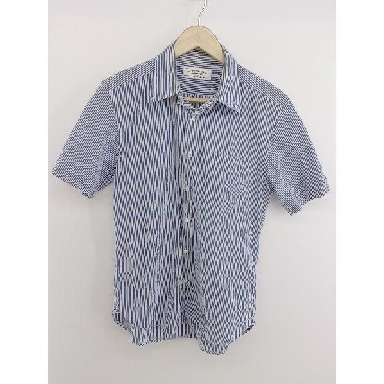 ◇ ◎ green label relaxing UNITED ARROWS ボタンダウン BD ストライプ 半袖 シャツ サイズS ブルー ホワイト メンズ P 【中古】 【1208240004355】