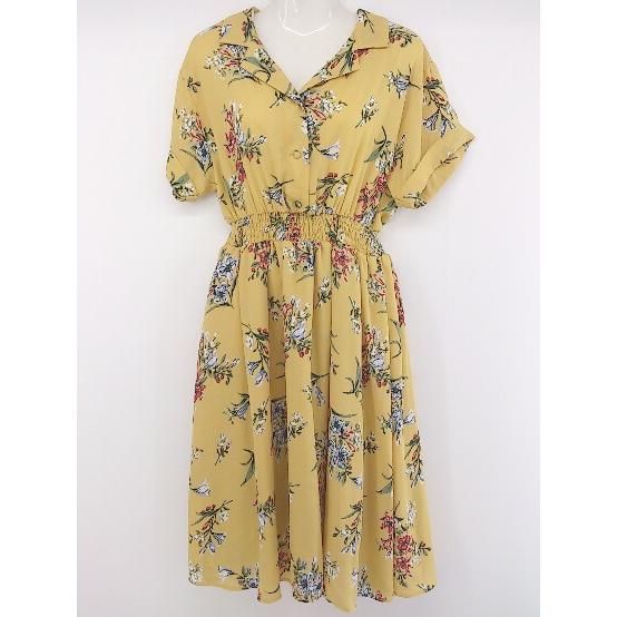 ◇ ROPE PICNIC ロペピクニック 花柄 半袖 膝下丈 ワンピース サイズM イエロー系 マルチ レディース P 【中古】 【1208240003310】