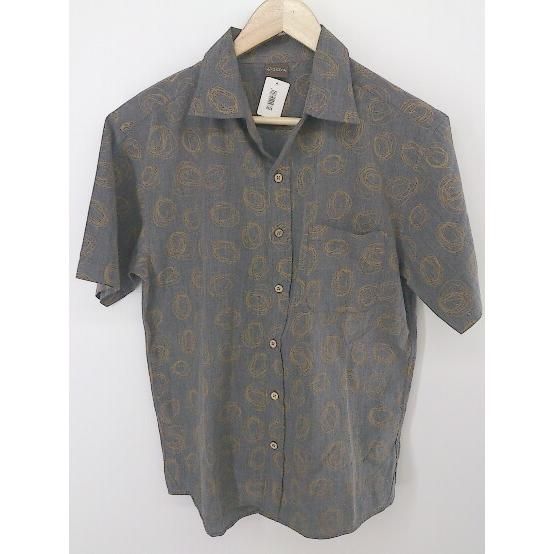 ◇ exsezon 胸ポケット グラフィック 半袖 シャツ サイズL グレー オレンジ メンズ P 【中古】 【1208240002771】