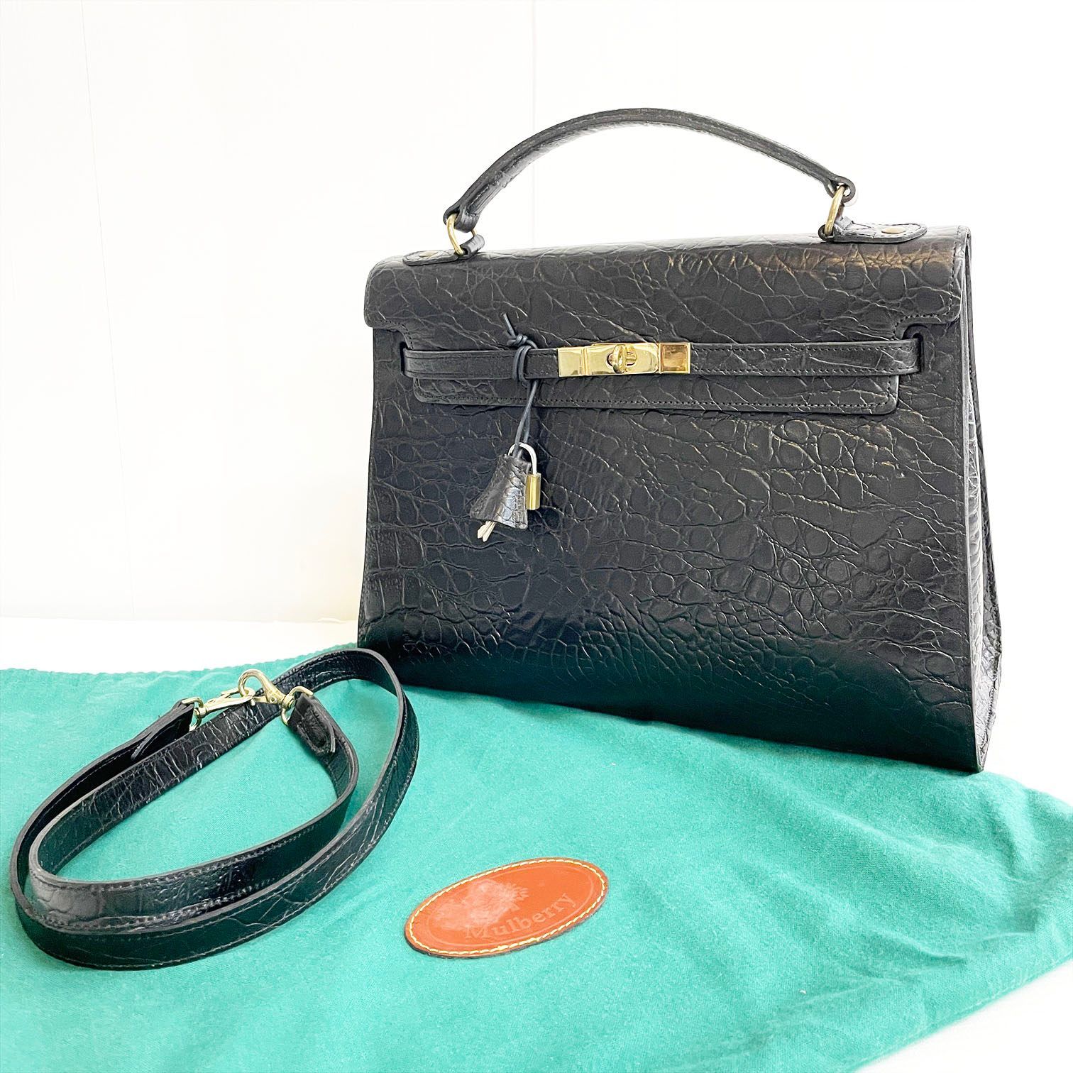 英国製 Mulberry マルベリー レザー クロコ型押し 2way ハンドバッグ
