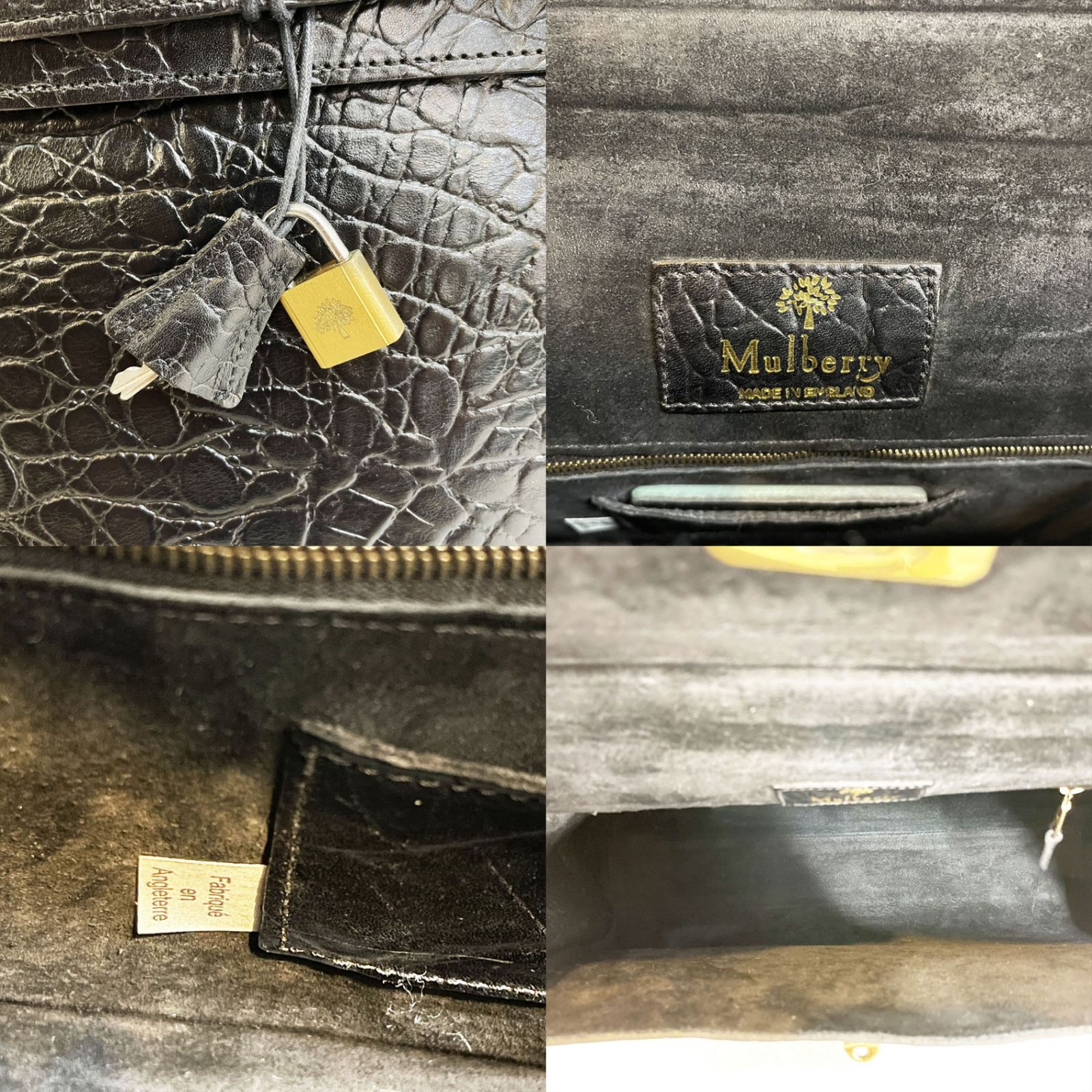 英国製 Mulberry マルベリー レザー クロコ型押し 2way ハンドバッグ