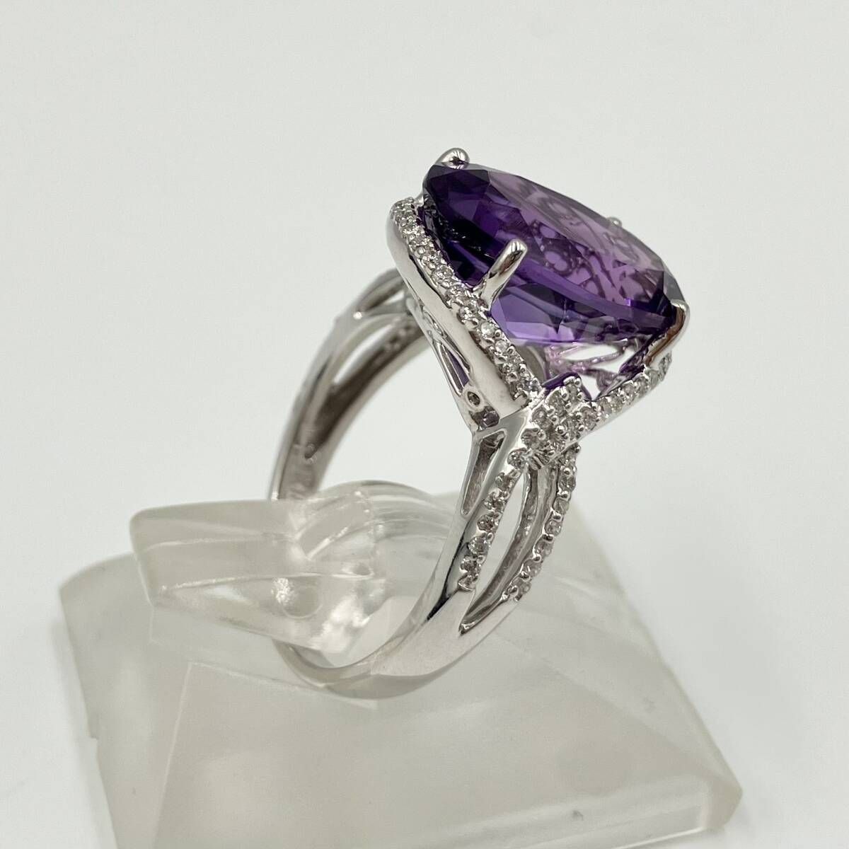 美品】K18WG 4.99・0.23ct 天然アメシスト ダイヤモンド ホワイト