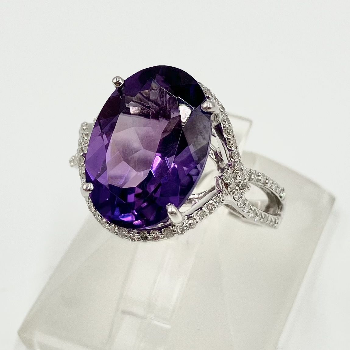 美品】K18WG 4.99・0.23ct 天然アメシスト ダイヤモンド ホワイト