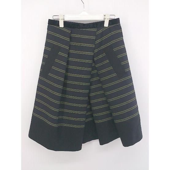 ◇ synchro crossings シンクロ クロッシングズ ボーダー 膝下丈 フレア スカート サイズ38 ネイビー マルチ レディース P 【中古】 【1208240009855】