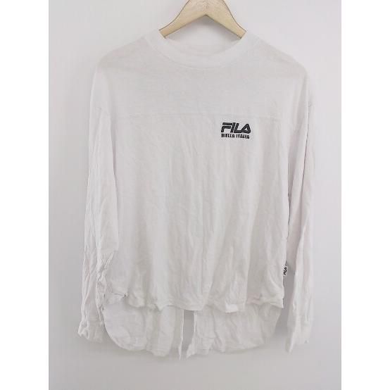 ◇ FILA フィラ ワンポイント スリット 長袖 Tシャツ カットソー サイズF ホワイト ブラック レディース P 【中古】 【1208250000682】