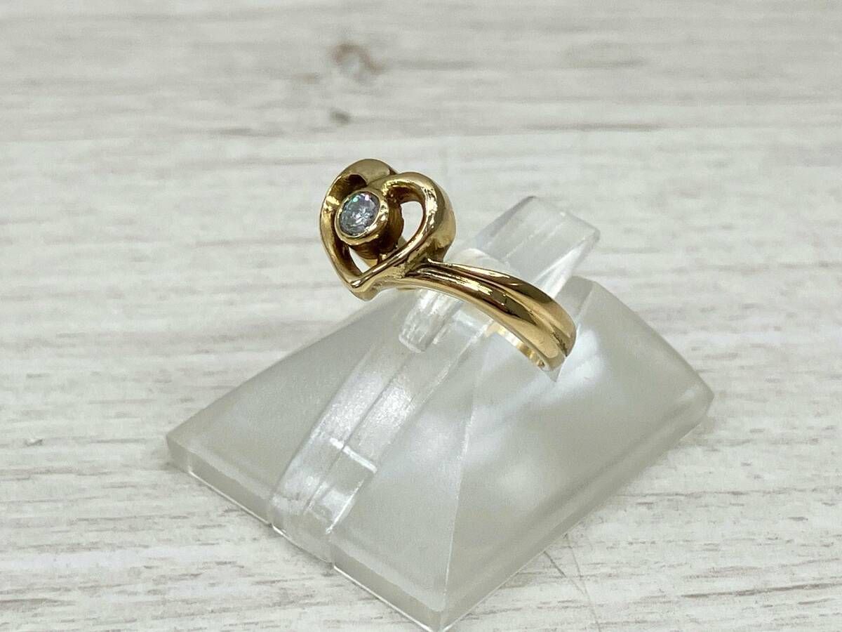 【鑑別カード付き】K18 ＃8 天然ダイヤモンド 0.12ct 2.9g ハートモチーフ リング