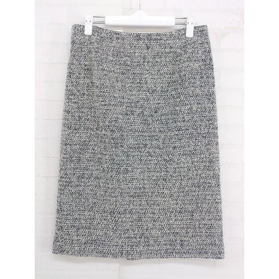 ◇ Demi-Luxe BEAMS スリット ニット 膝下丈 タイト スカート サイズ40 ブラック ホワイト レディース P 【中古】 【1208250002730】
