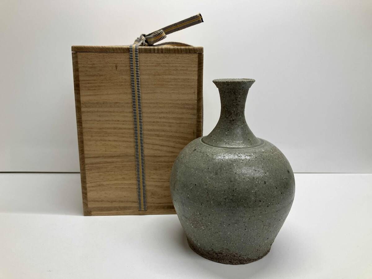 益子焼 灰釉花生 花瓶 花入れ 菊池昭 益子焼 菊池昭 灰釉花生 花瓶 花器 共箱有り - メルカリ