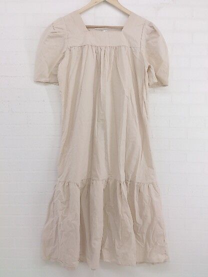 ◇ FREE STYLISTS フリー スタイリスト スクエアネック 半袖 膝下丈 ワンピース サイズF ベージュ レディース P 【中古】 【1208260015393】