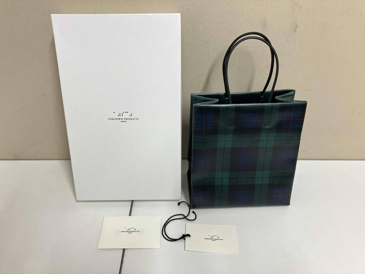 UNKNOWN PRODUCTS レザーペーパーバッグ 特小ブラックウォッ チ柄