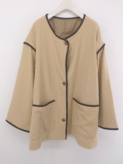◇ Aunt Marie's アントマリーズ パイピング 長袖 ノーカラー コート サイズF ベージュ レディース P 【中古】 【1208300004912】