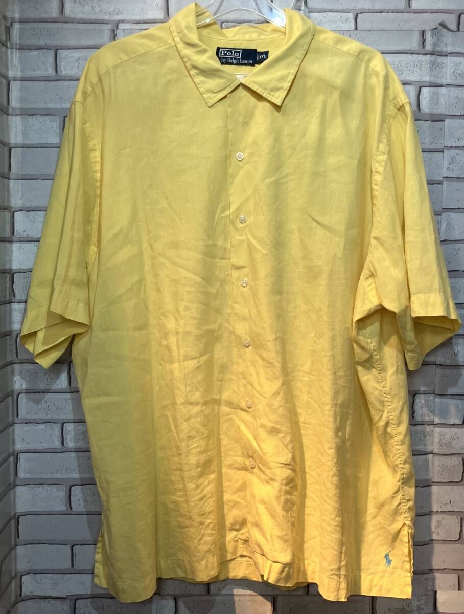 POLO RALPH LAUREN ポロ ラルフローレン 半袖シャツ 90s 裾 ポニー リネン コットン オープンカラーシャツ サイズXL以上