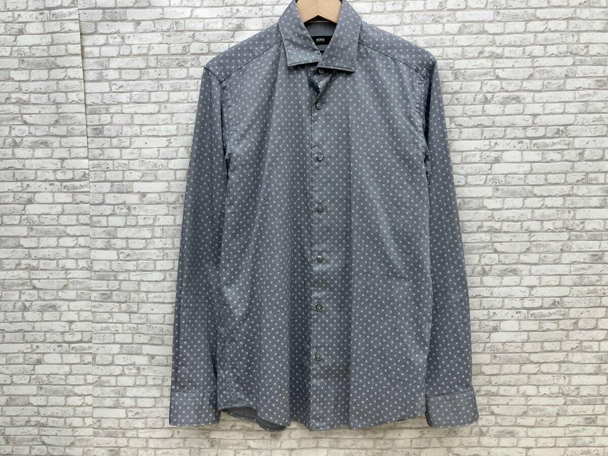 HUGO BOSS ヒューゴボス REGULAR FIT ミニドッドシャツ 長袖シャツ サイズS グレー ドット柄