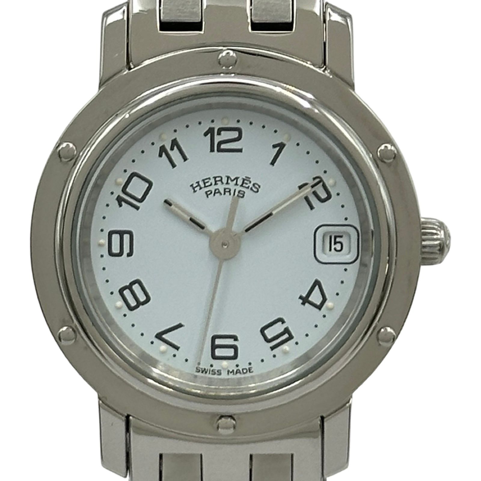 エルメス HERMES クリッパー CL4.210 ホワイト ステンレススチール クオーツ メンズ 腕時計