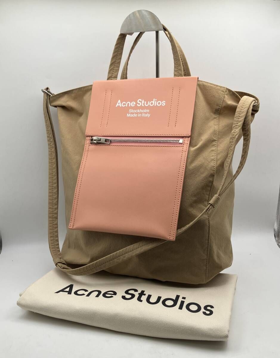 Acne Studios アクネステュディオス トートバッグ 2way ピンク ベージュ FN-UX-BAGS000047 保存袋付き
