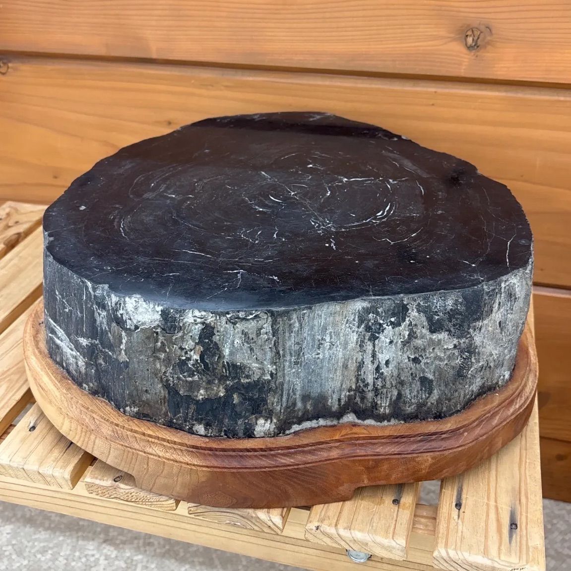 特大 26.4kg 珪化木 台座付き 直径約40cm 木化石 鑑賞石 天然石