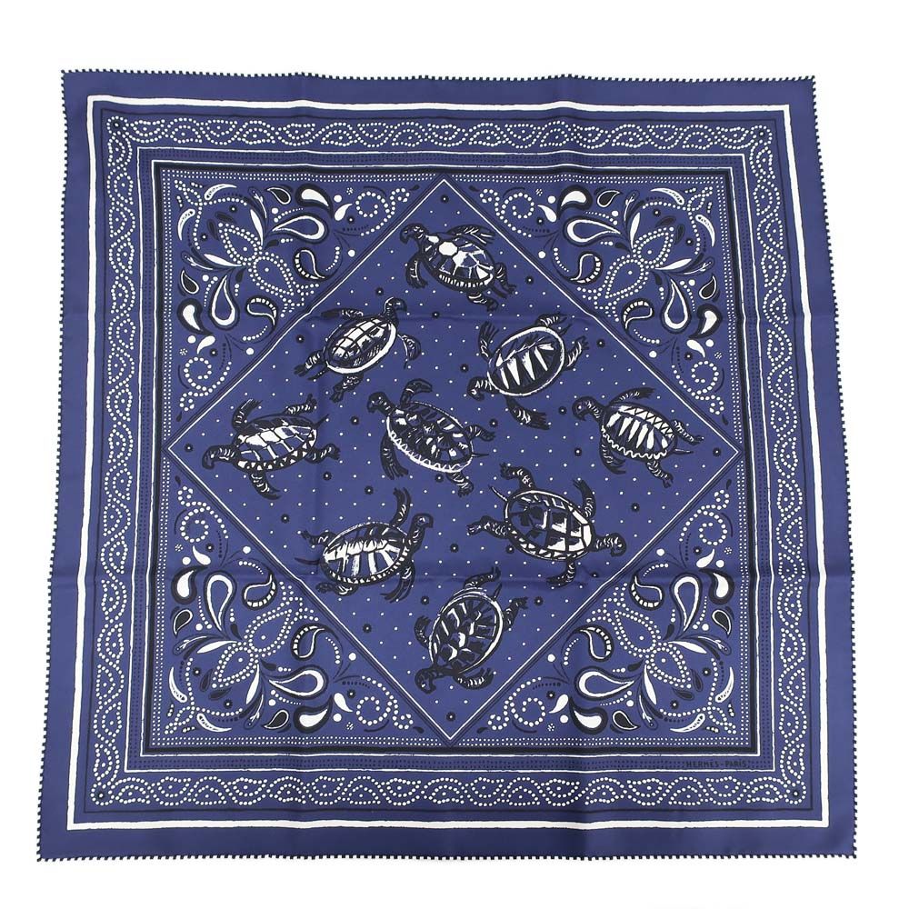 【天白】エルメス バンダナ シルク 55 LES TORTUES BANDANA バンダナのカメ ネイビー系 ファッション 小物 その他 レディース 未使用