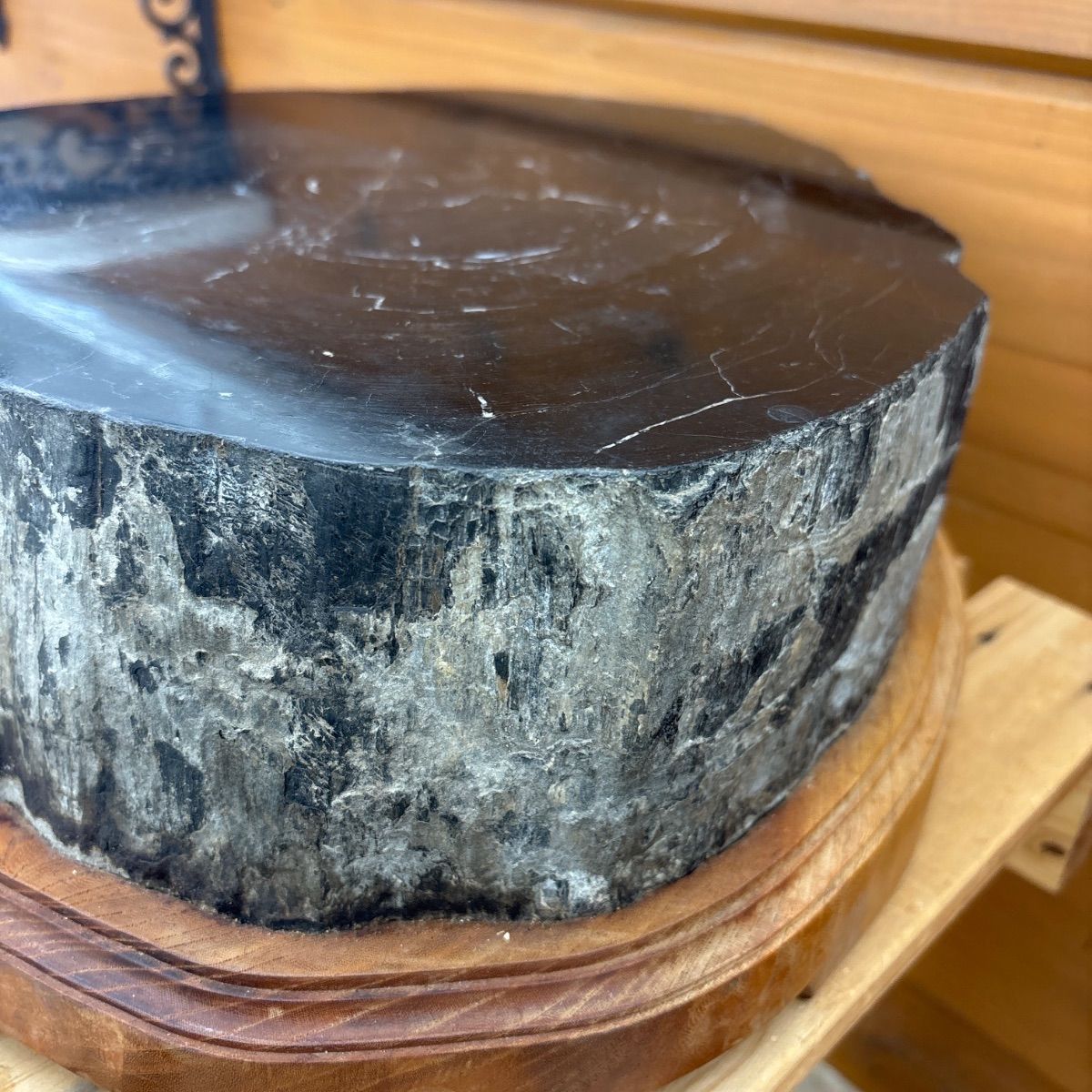特大 26.4kg 珪化木 台座付き 直径約40cm 木化石 鑑賞石 天然石