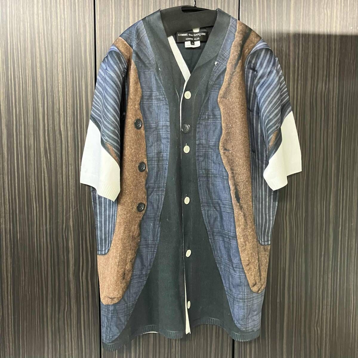 24ss COMME des GARCONS HOMME PM-N010 転写プリント半袖ニット　カーディガン　サイズL コムデギャルソン