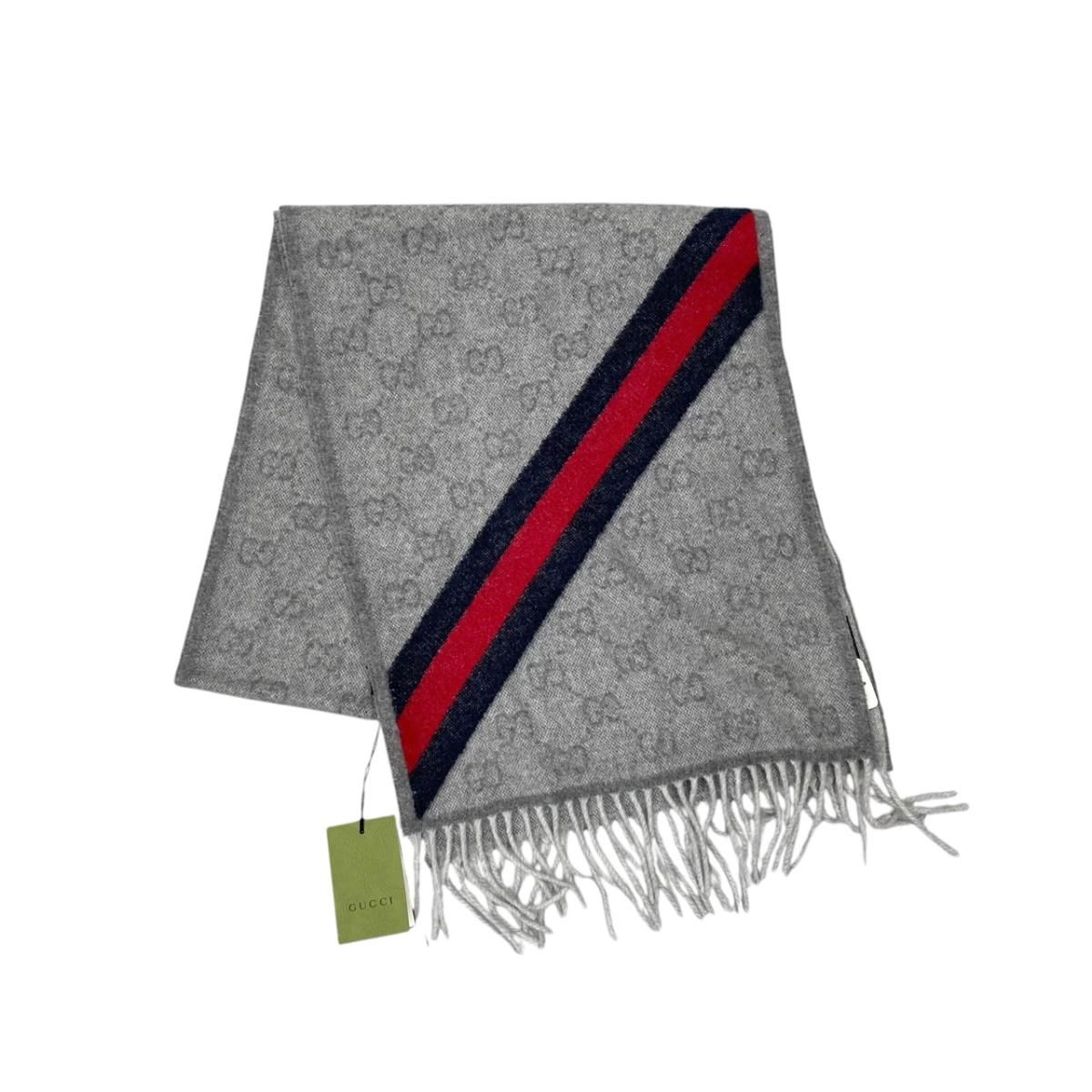 GUCCI グレー マフラー 赤緑ストライプ GUCCI グレー マフラー 赤緑