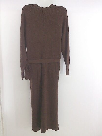 ◇ PEGGY LANA ペギーラナ ラップ巻き風 長袖 膝下丈 ニット ワンピース サイズF ブラウン レディース P 【1209020002837】