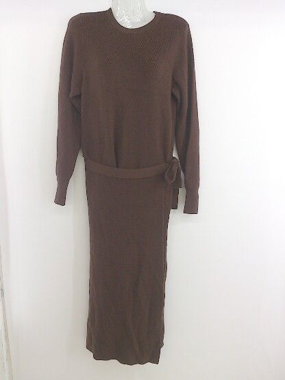 ◇ PEGGY LANA ペギーラナ ラップ巻き風 長袖 膝下丈 ニット ワンピース サイズF ブラウン レディース P 【1209020002837】その他
