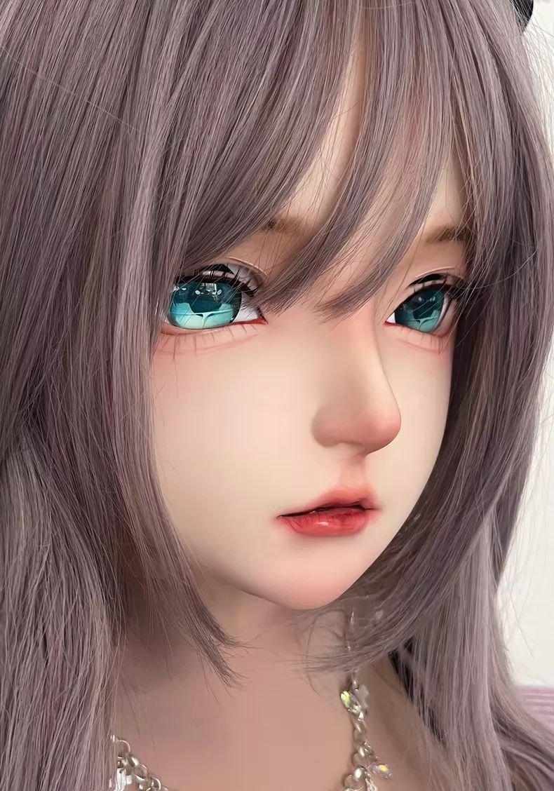 キグルミマスク 美少女 紫グレーヘア シアンアイ ddd系 黒耀風 半頭/全頭選択可 60cm対応 鍵付きオプション ハンドメイド 受注制作 撮影用