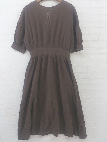 ◇ select MOCA セレクト モカ 刺繍 五分袖 ロング ワンピース サイズF ブラウン レディース P 【中古】 【1209050001763】