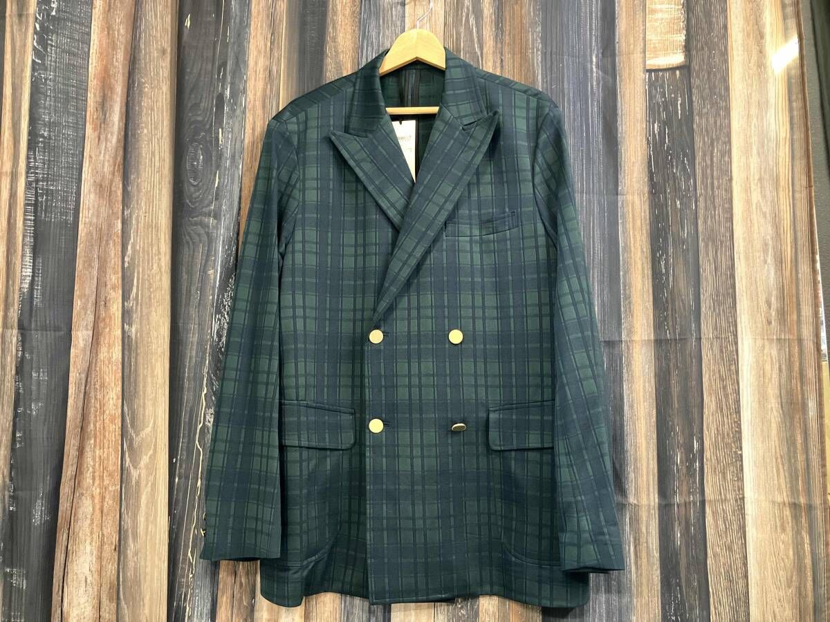 【タグ付き】J.PRESS ジェイプレス チェックダブルジャケット JKOACM007 グリーン M 参考価格￥57,200