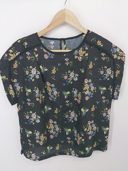 ◇ Dessin デッサン 花柄 フレンチスリーブ ブラウス カットソー サイズ1 ブラック系 マルチ レディース P 【中古】 【1209060002897】